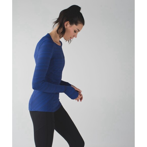 Lululemon Kanto Catch Me TopWomens 4 Sapphire Blue Black Striped Long Sleeve - Picture 4 of 11